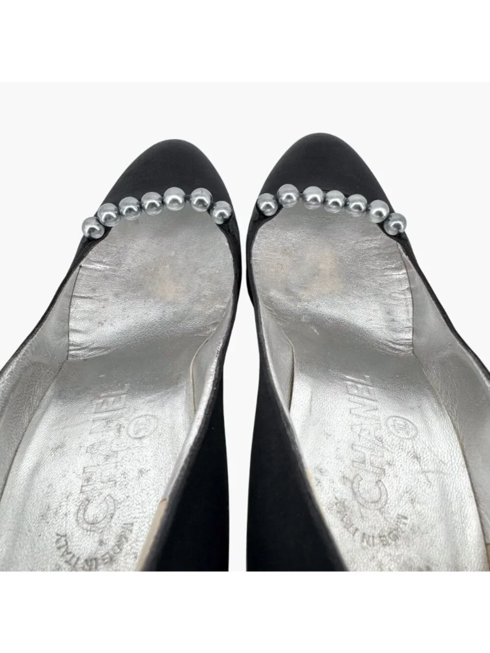 Chanel Pearl Ankle Strap Pumps Heels Black Satin Size 38 US 7–7.5 Women Anklet - Picture 5 of 15